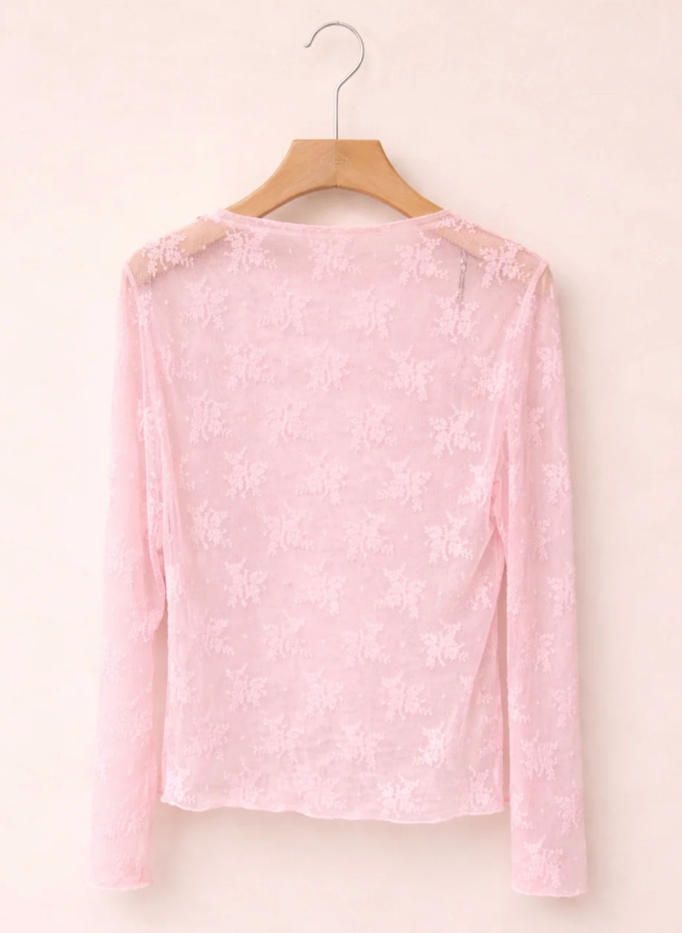 Top de Encaje Floral de Manga Larga