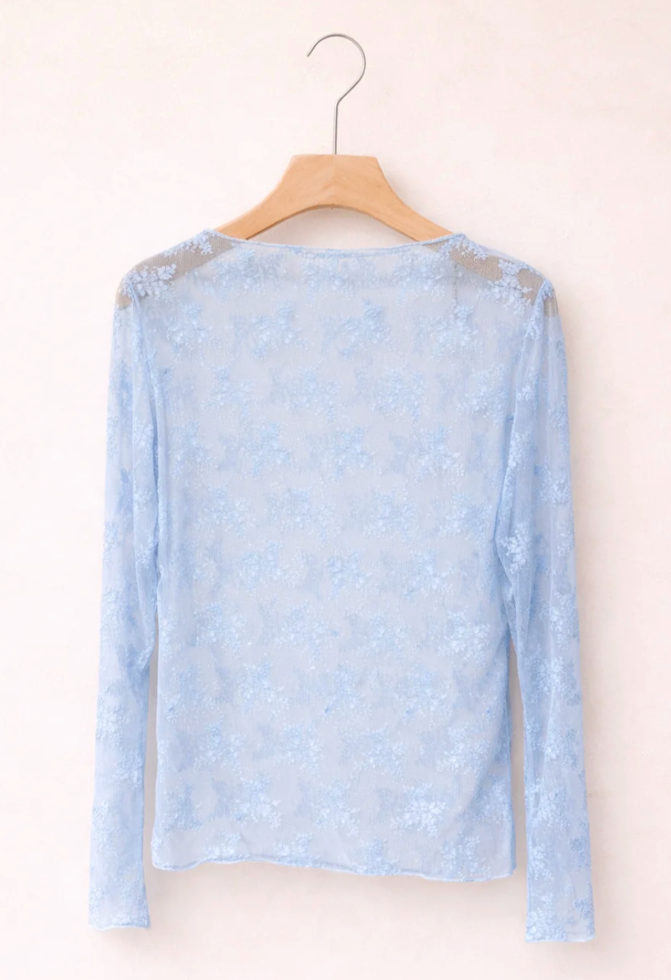 Top de Encaje Floral de Manga Larga