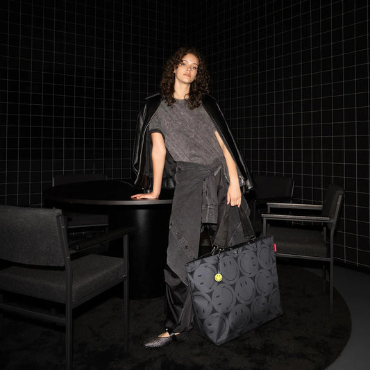 Bolso tote XL con estampado sonrientes