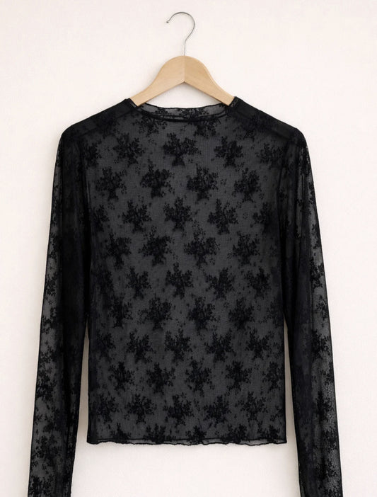 Top de Encaje Floral de Manga Larga